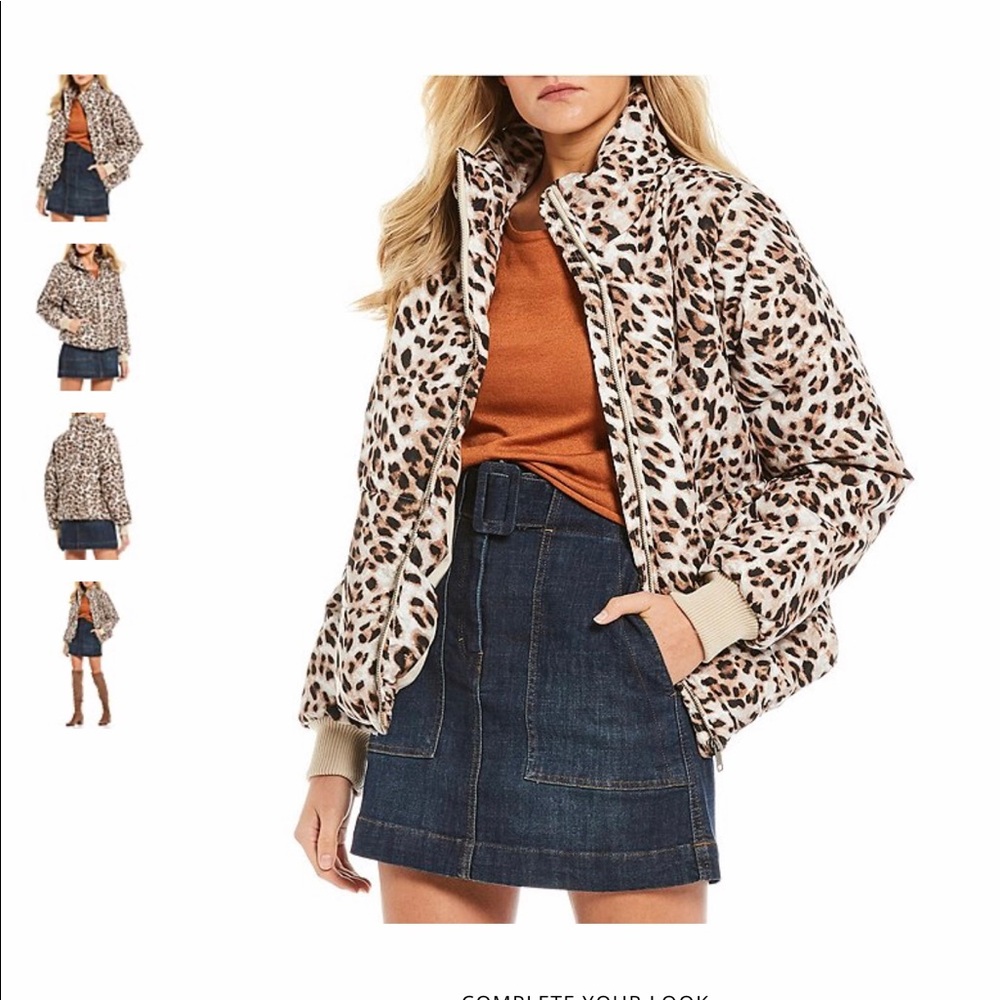 GB Leopard Printed Zip Front Puffer Coat